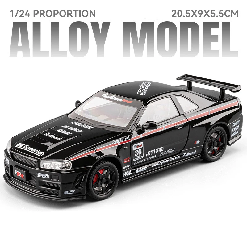 1:24 GTR R34 Skylin Alloy Car Model Sound and Light Pull Back