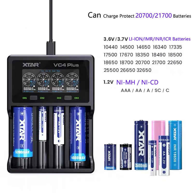 Battery Charger Charger Adapter XTAR Battery Charger VC4 Plus Qucik Charge Charging 14650-18650