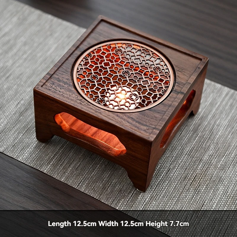 Zen Walnut Four-Legged Tea Stove, Handmade Solid Wood Heating Base, Chinese-Style Tea Cooker for Aromatherapy and Ceremony