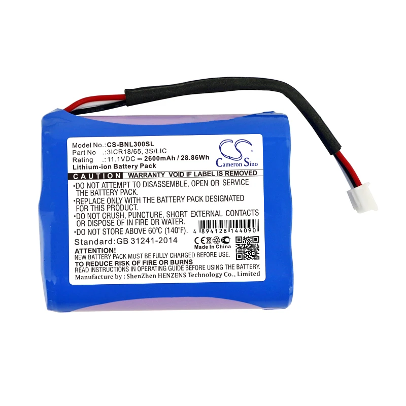 Литий-ионный аккумулятор GreenBatteryPower CameronSino 2600 мАч 11,1 В 65,3 Вт ⋅ч для колонок Bang & Olufsen 3ICR18/S/LIC,BeoPlay A3