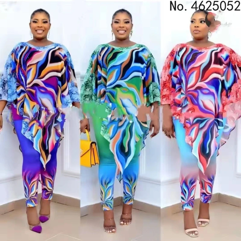 2 Piece Set Africa Clothes African Dashiki New Dashiki Fashion Suit (Top And Trousers) Super Elastic Party Plus Size For Lady african fashion designers Africa Clothing