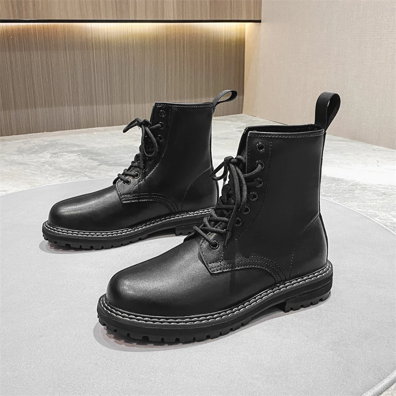 Men and Women Ankle Boots Lace Up Anti Slip and Wear-resistant Casual Classic Motorcycle Boots  Black Sizes 38-45 Men boots
