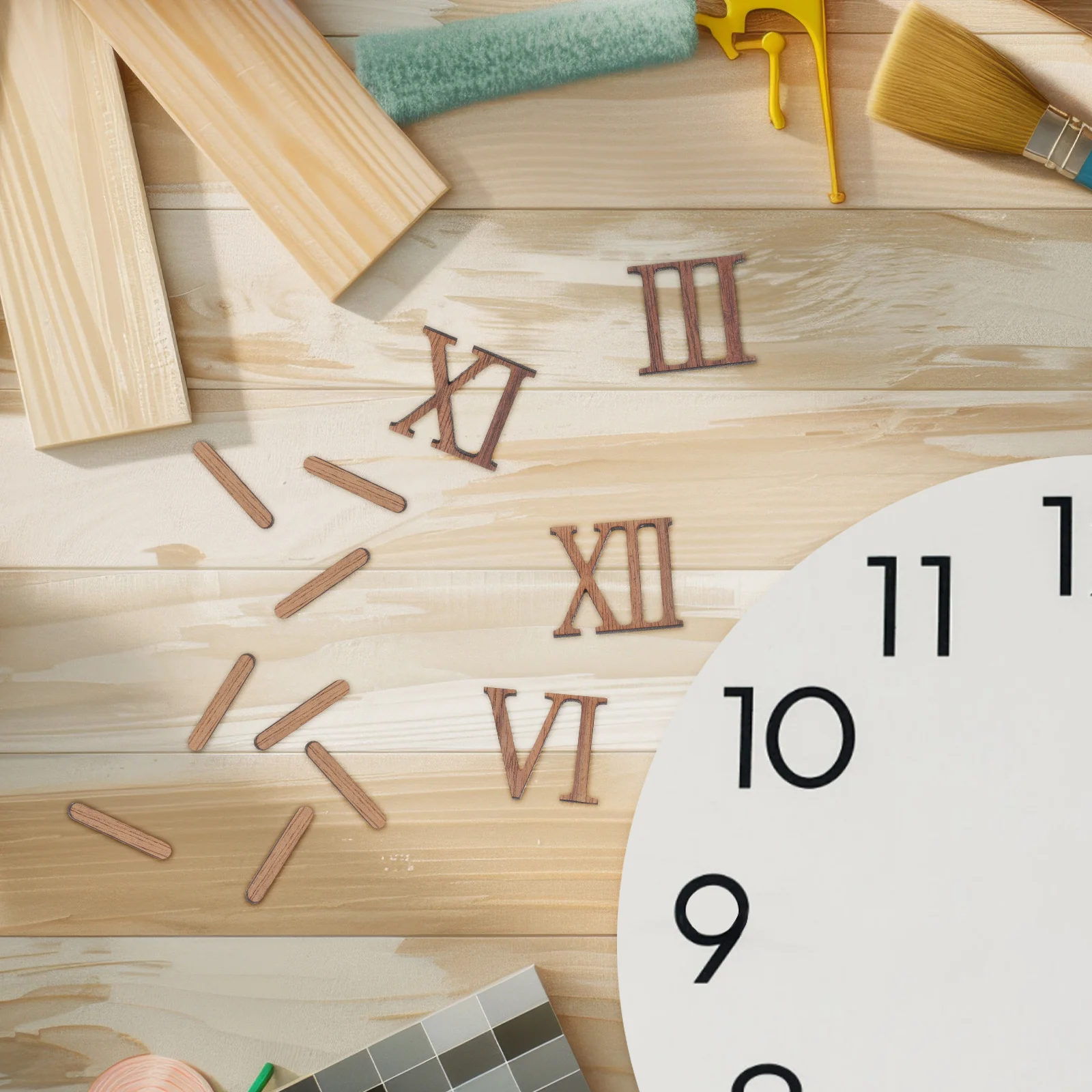 Wall Clock Digital Copper Boho Clocks for Walls Making Kit Number Labels Decorative Stickers Frameless Analog DIY