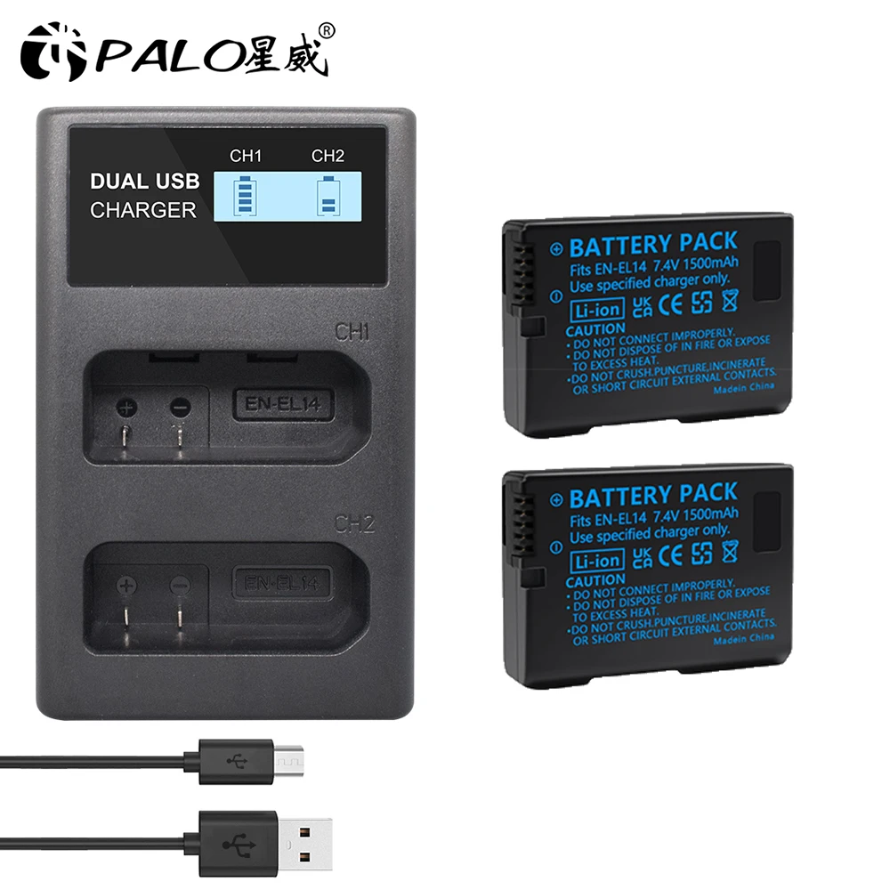 

EN-EL14 ENEL14a EN EL14 Camera Battery + USB LCD Charger for Nikon D3100 D3200 D5100 D5200 DF P7000 P7100 P7200 P7700 P7800