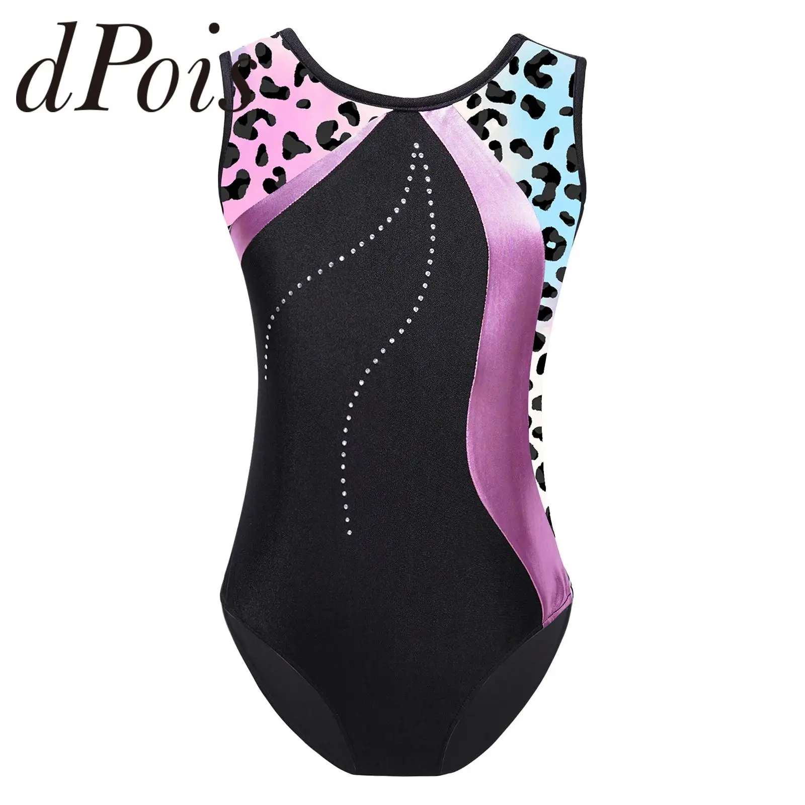 

Детский гимнастический комбинезон для девочек с принтом, купальник, пэчворк, без рукавов, гимнастическое трико, детское балетное танцевальное трико