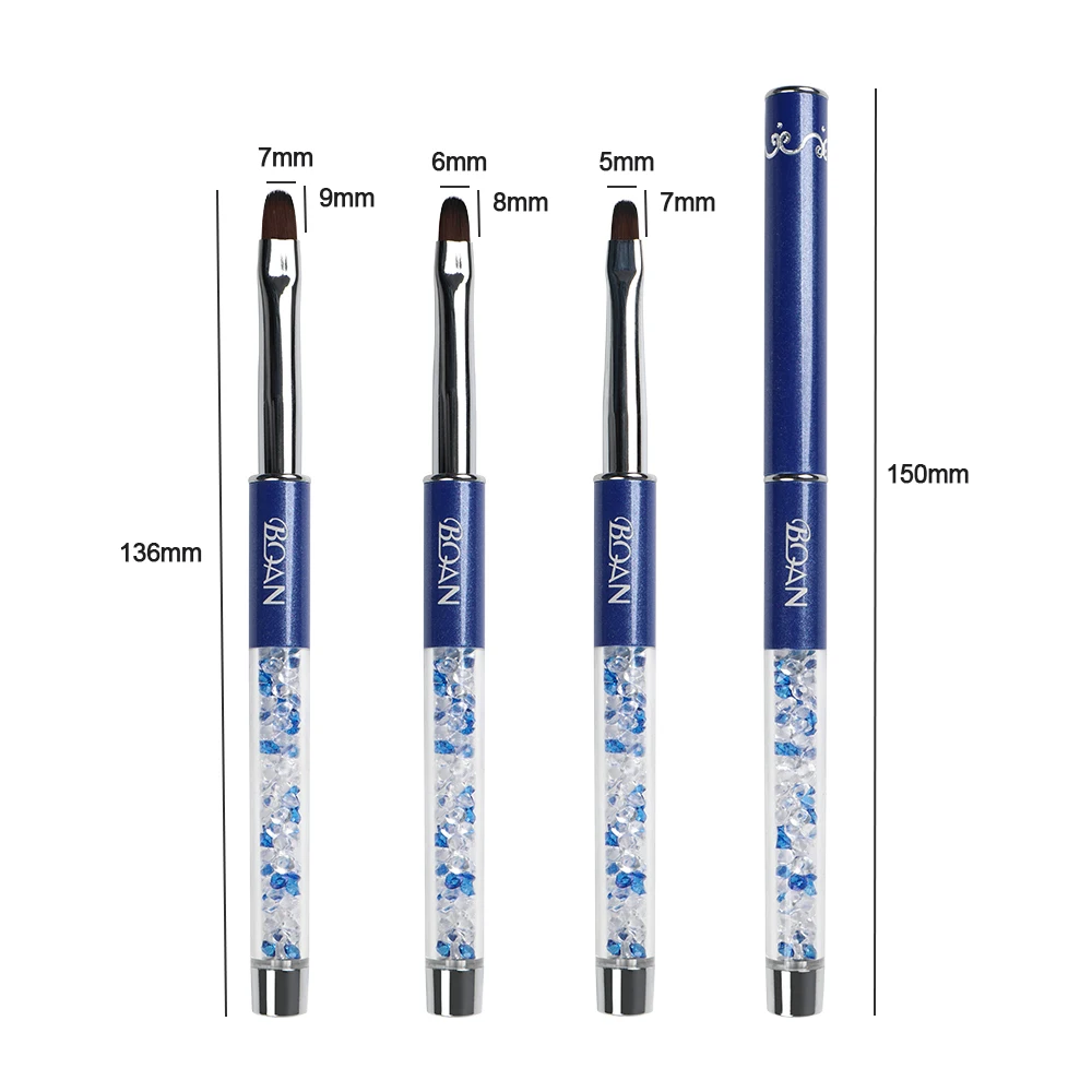 Nail Art Brushes BQAN #4#6#8 Oval Nail Brush Blue Rod Rhinestone Handle UV Gel Polish Brushes Nail Art Brush Design DIY Gel Extension Tools