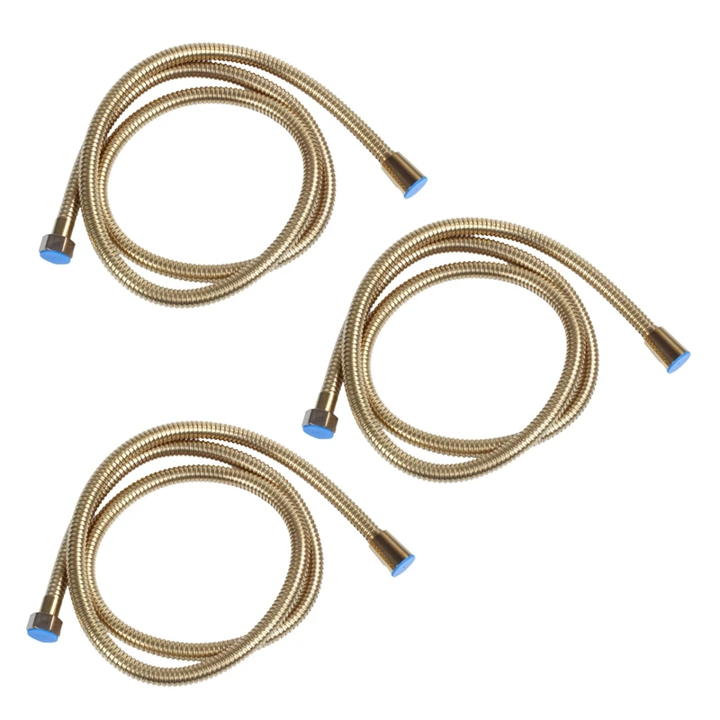 3pcs 1.5M Gold Shower Head Hose Long Flexible Stainless Steel Bathroom