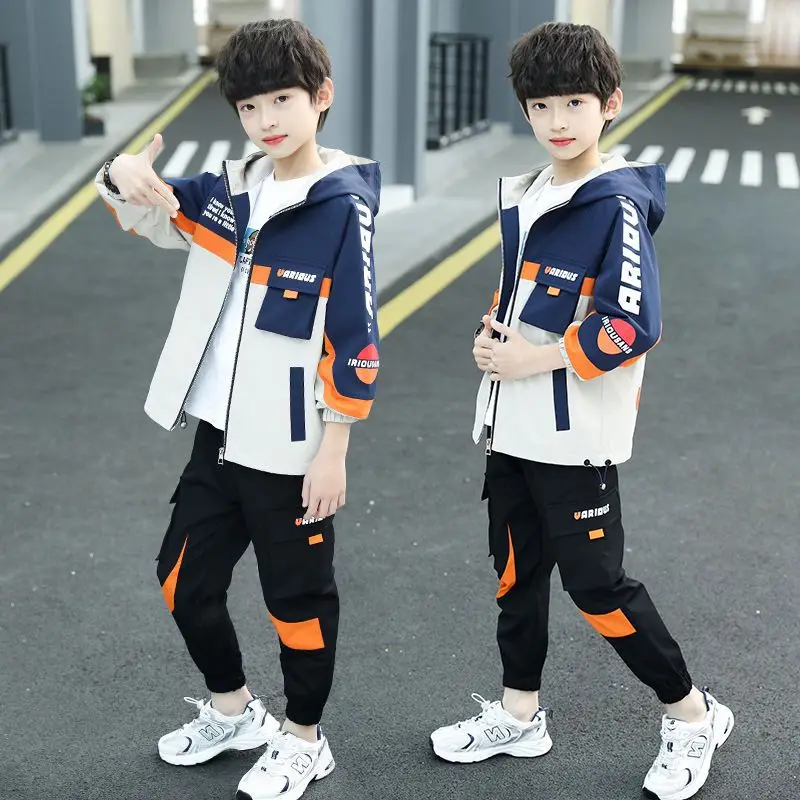 

2023 Children Boys Sweatshirts Hooded Coats And Pants Tracksuit Spring Autum 2 Pieces Boys Teens Clothes Set 6 8 10 12 14 Year
