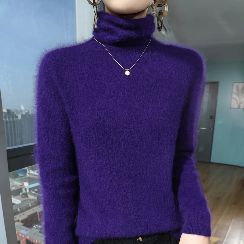 ZYCZCXX 100% Mink Cashmere Women Sweater Basic Bottoming Female Pullover Long Sleeve New Knitwear Tops turtleneck Autumn Winter 2