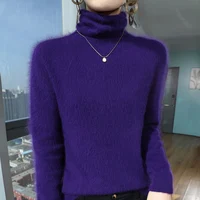 ZYCZCXX 100% Mink Cashmere Women Sweater Basic Bottoming Female Pullover Long Sleeve New Knitwear Tops turtleneck Autumn Winter 2