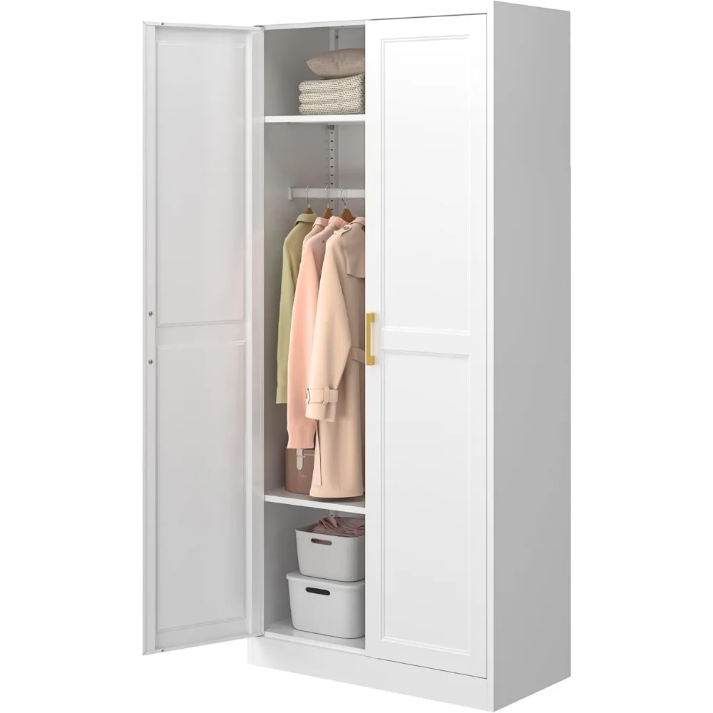 Metal Wardrobe Cabinets，Armoire Wardrobe Closet with Hanging Rod,Clothes Storage Cabinet with Adjustable Shelves and Doors, Clot 2