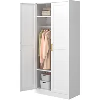 Metal Wardrobe Cabinets，Armoire Wardrobe Closet with Hanging Rod,Clothes Storage Cabinet with Adjustable Shelves and Doors, Clot 2