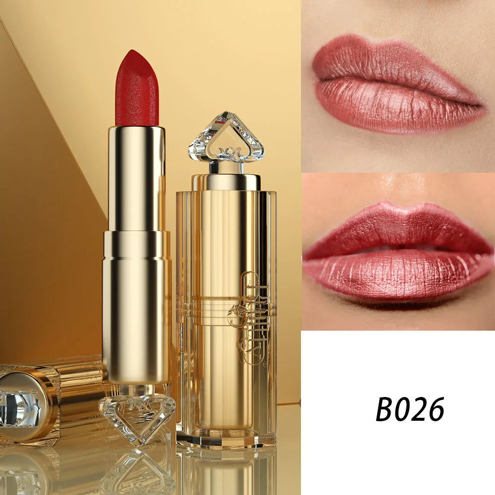 Metallic Coral Orange Lipstick for Women Nude Pink Lipsticks Long Lasting High Shine Glitter Lipstick No Smudge Full-Coverage 1