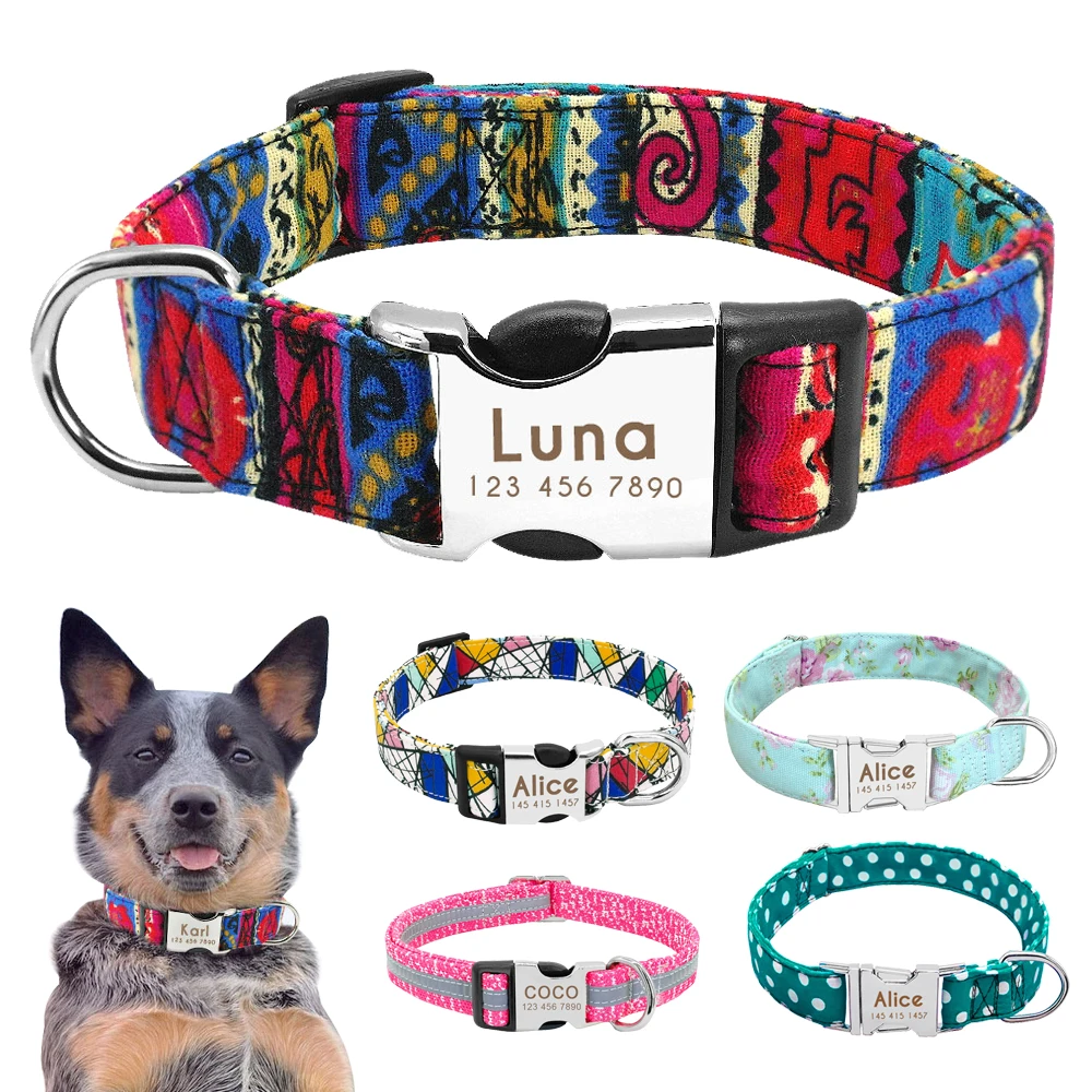 de nailon para perro, personalizado con placa de etiqueta de identificación grabada para mascota, reflectante, perros pequeños, medianos y grandes|Collares| AliExpress