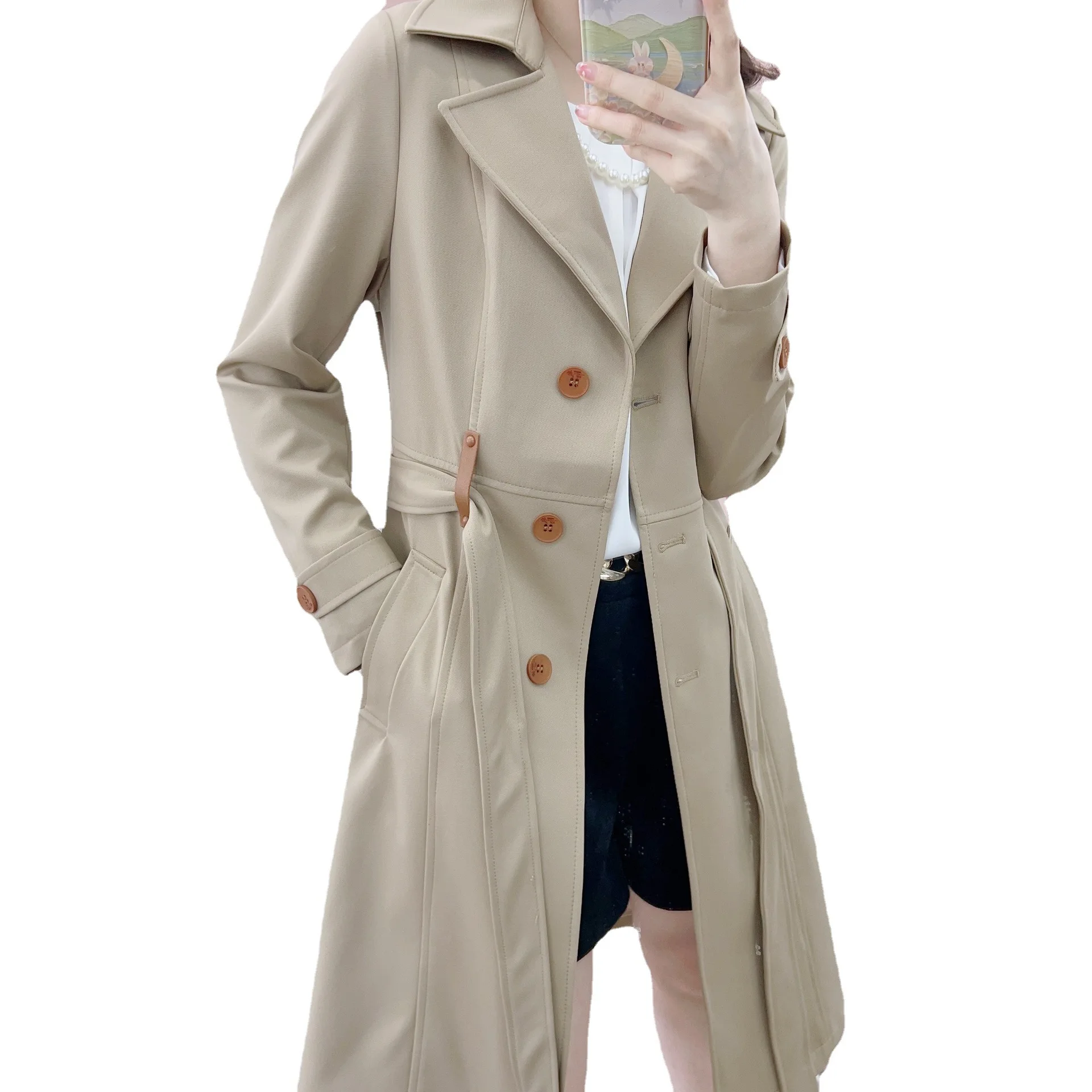 Formal Dressesy2KLovepeapomelo Coat Traf Solid Long Pockets Full Middle Age Polyester Trench Windbreaker The Price Of