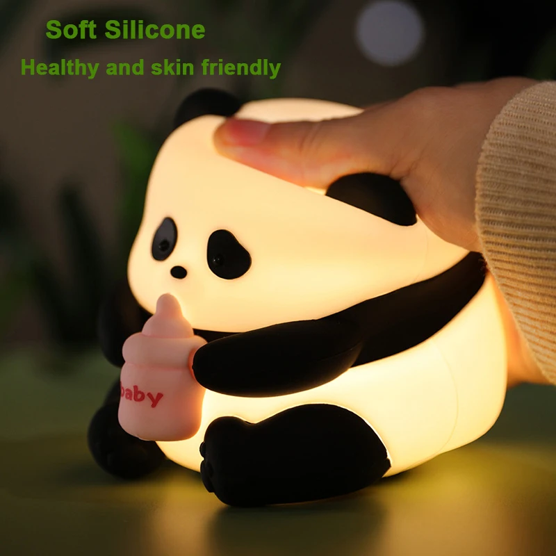 RGB Panda LED Night Light Cute USB Rechargeable Silicone Touch Sensor 7 Colors Cartoon Sleeping Lamp Home Bedroom Decoration 5