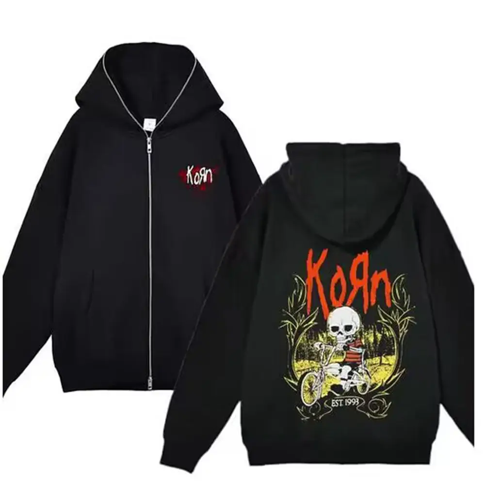

Europe America Dark Skull Print Hooded Shirt Y2k Zippe Hoodies Long Sleeve Sweatshirts Hip-hop Couple Harajuku Casual Sweatshirt