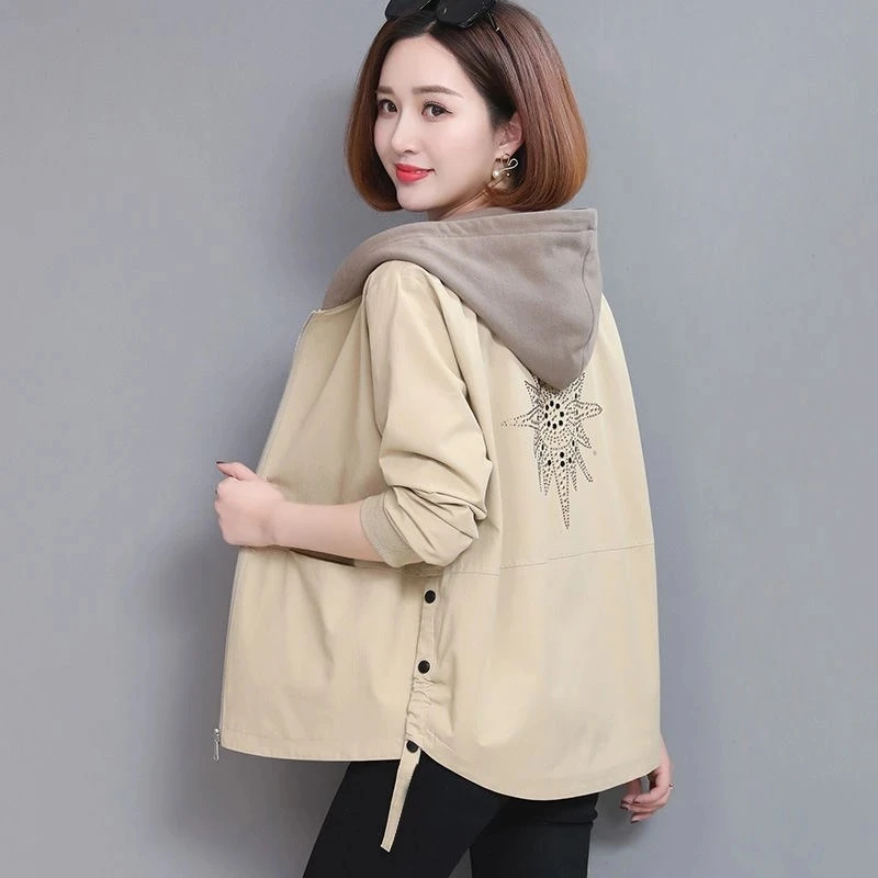 

Casual Windbreaker Basic Jackets Outerwear 2022 Spring Women's Coat Hooded Jacket Long Sleeve Zipper Pockets 4XL
