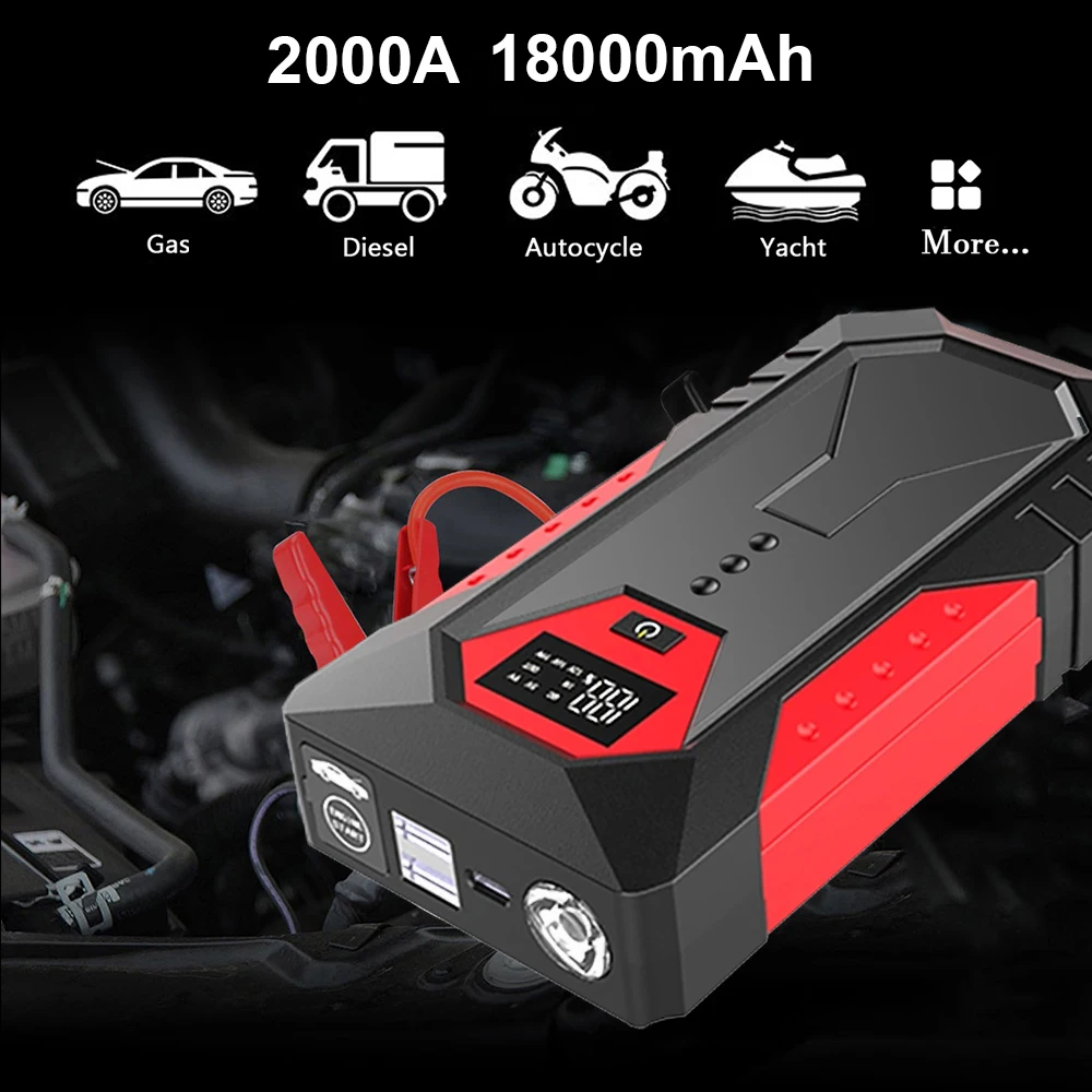 2000A Portable Car Jump Starter Power Bank Car Battery Booster Charger Starting Device Auto Emergency Start-up Cable