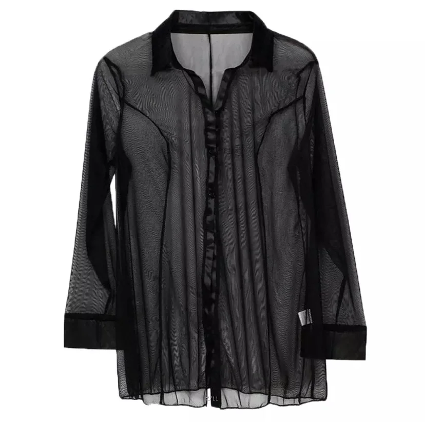 Sexy Women Button Lingerie Dress Transparent Clubwear Stripper Long Sleeve Blouse Love Live Cosplay