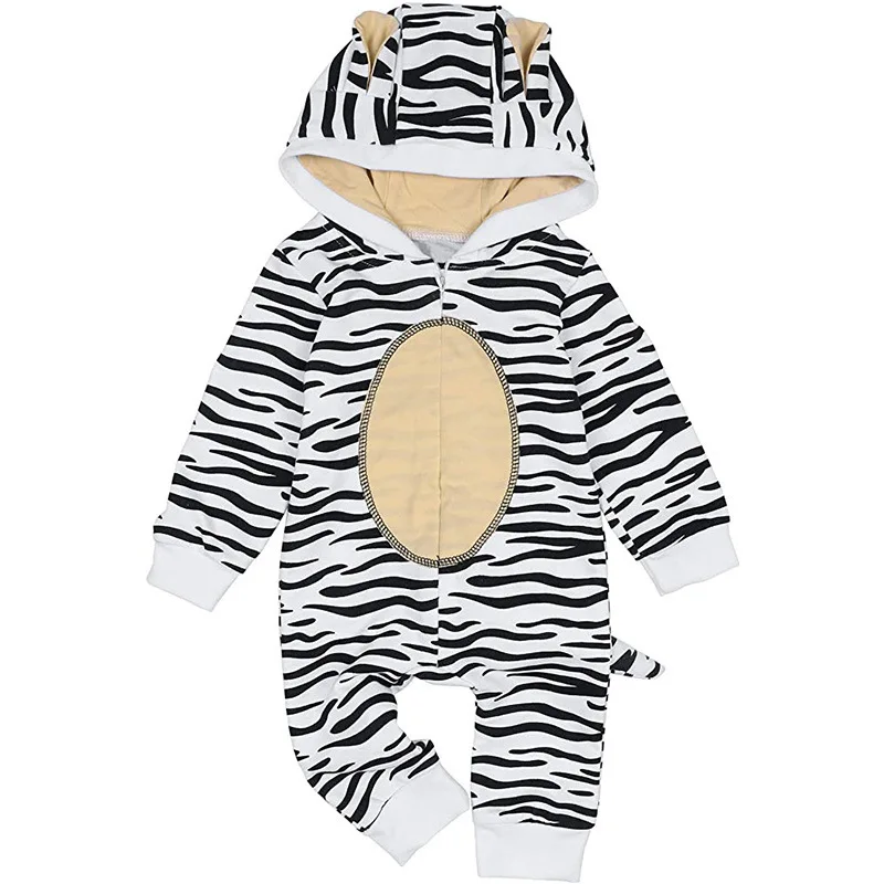 Boys And Girls Romper Baby Simple Cute Tiger Printing Hooded