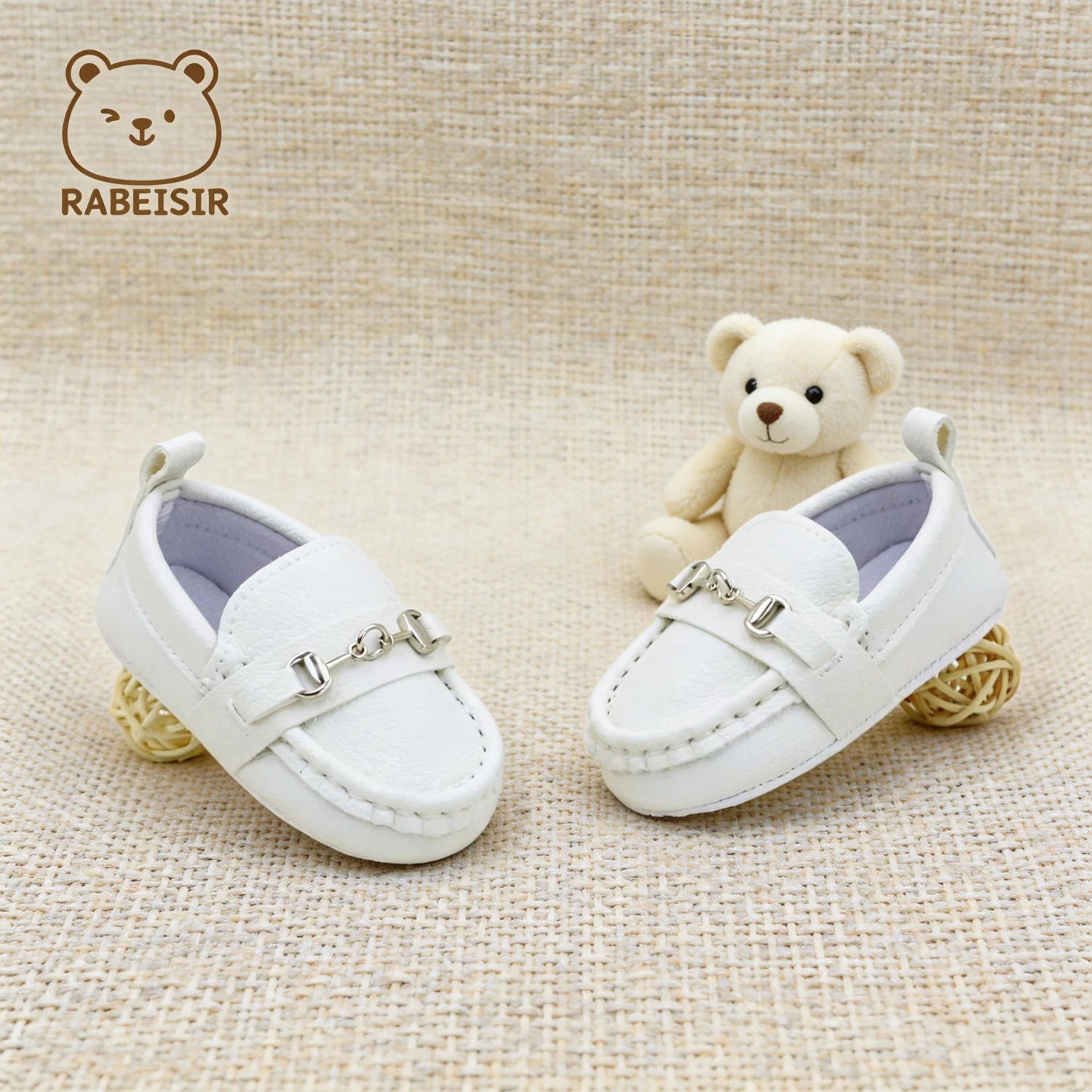 0-18 Months Baby Loafers with Metal Chain Decoration, Slip-On Soft-Soled Toddler Shoes for Boys and Girls