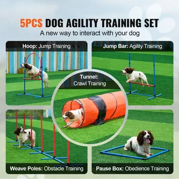 Dog Agility Training Equipment 5 PCS Set Upgrade w/ Hurdles Extended Tunnel,Dog Agility Training Equipment 5 PCS Set 3