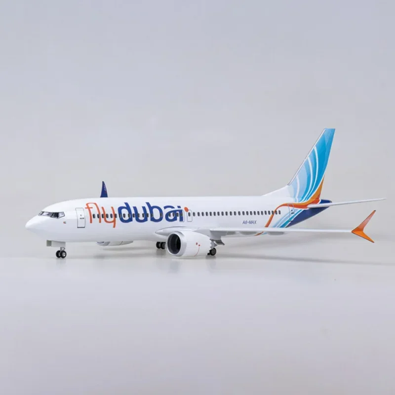 

1/85 Scale 47CM Airplane 737MAX B737 MAX Aircraft Fly Dubai Airline W Light and Wheel Diecast Resin Plane Model Toy Collection
