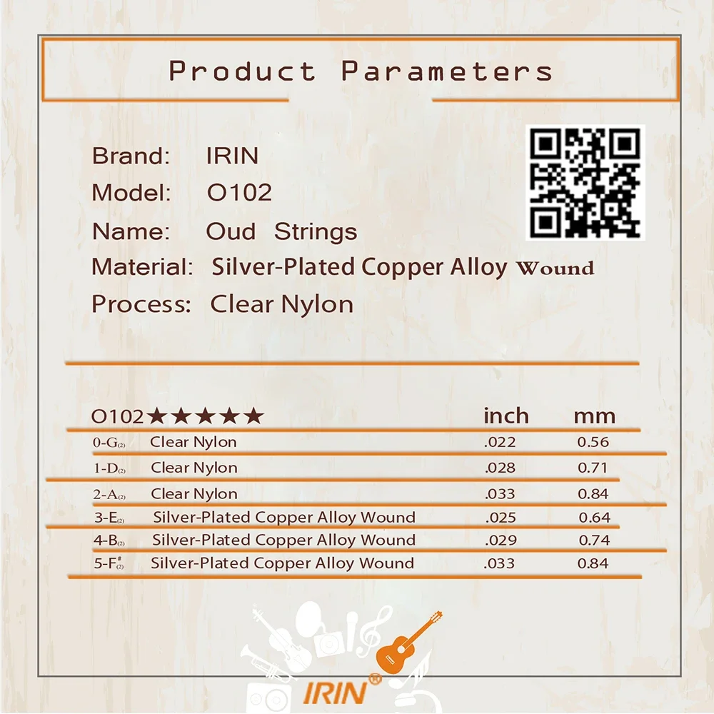 Description Picture 3 of itemIRIN OUD Strings Turkey Oud Arab Lute Strings O102 12 Courses Strings Clear Nylon And Silver-Plated Copper Alloy Wound String