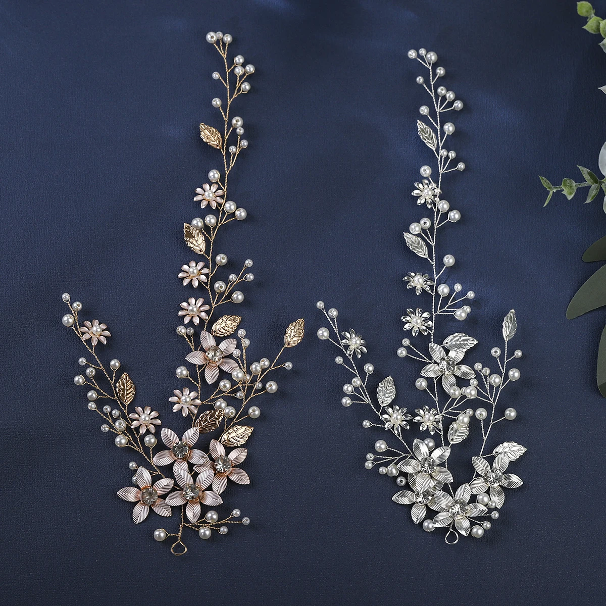 Handmade Blossom Headpiece Pearl Rhinestone Bridal Wedding Hair Bands Vine Metal Leaf Flower Headpiece Jewelry Hair Accessories
