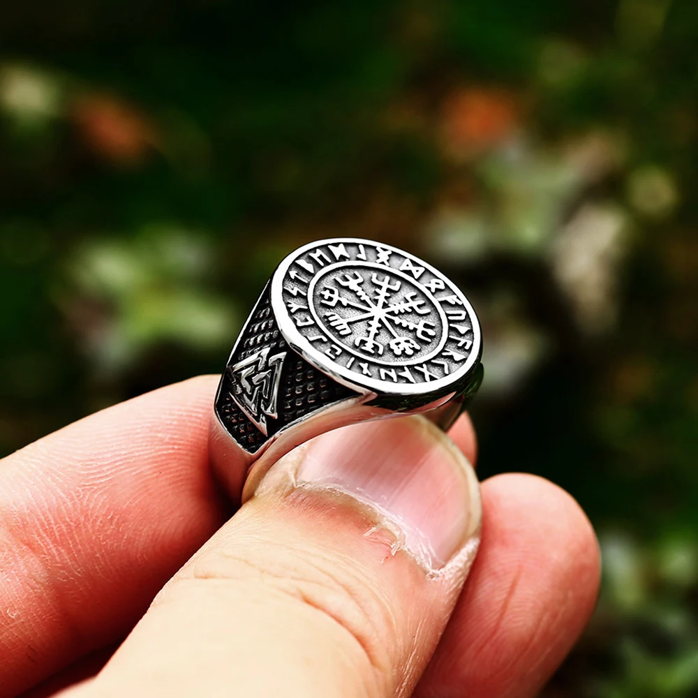 Vintage Viking Ring Vegvisir Stainless Steel Nordic Viking Rune Rings Fashion Biker Men Odin Valknut Ring Jewelry Wholesale