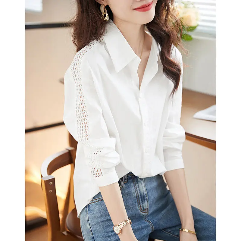 

Women's Spring Autumn Fashion Elegant Polo Collar Long Sleeve Solid Color Casual Versatile Western Commuter Comfortable Y2K Tops