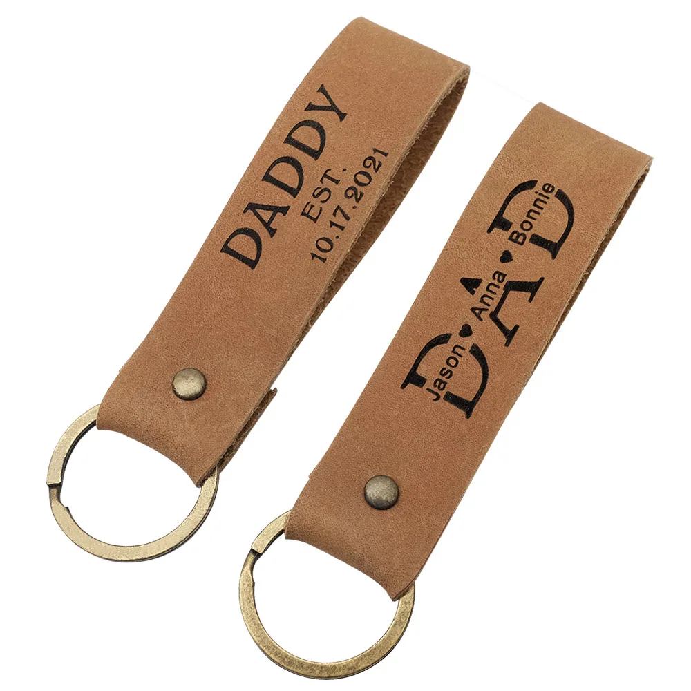 Personalized Leather Keychain Custom Father's Keychain Engraved Leahter Keyring Gift for Men Daddy's Keyring Father's Day Gift