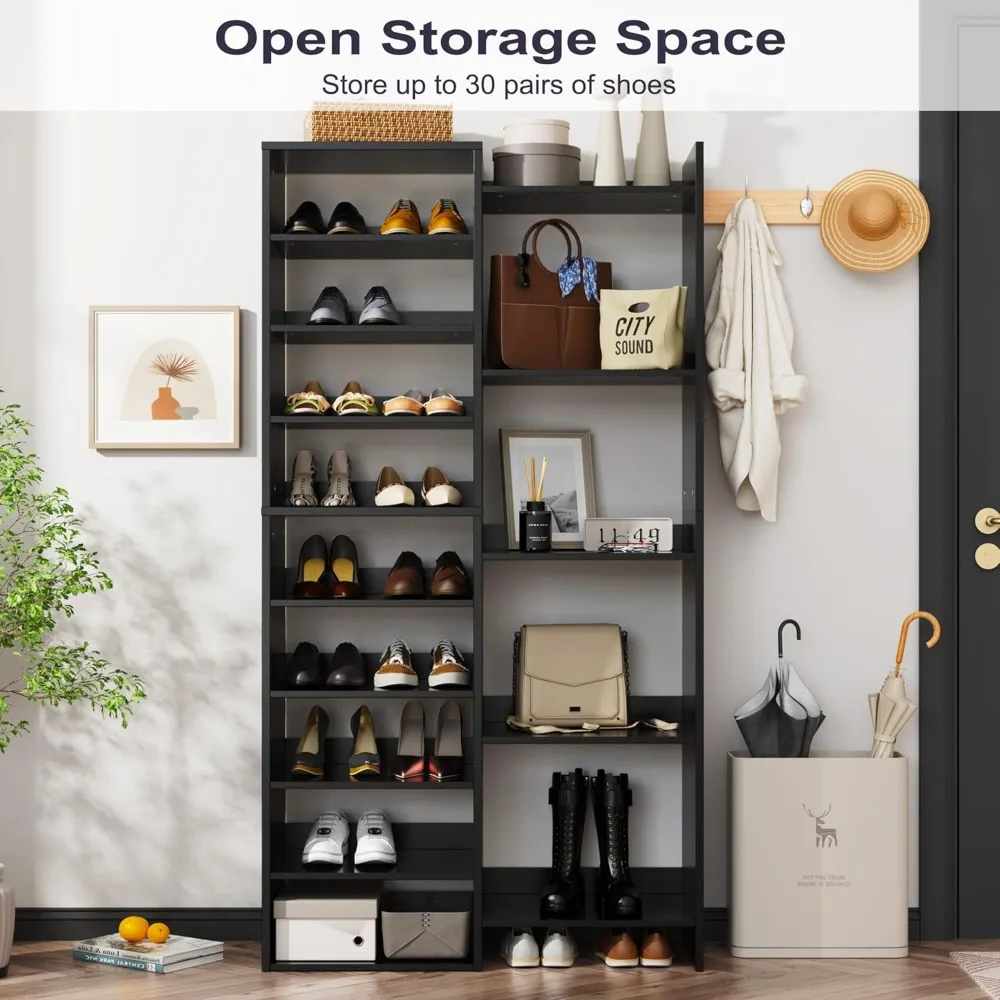 14 tier shoe rack, 60" tall modern shoe organizer, shoe storage cabinet with open cubbies, 30-pair shoes shelf rack organizer fo