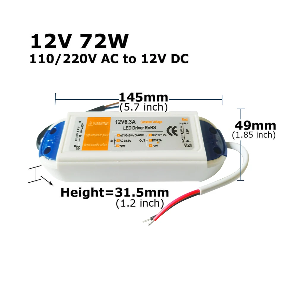 Transformateur LED 12V 18W-100W - Alimentation AC 240V Vers DC 12V Pour Bandeaux LED, Neuf