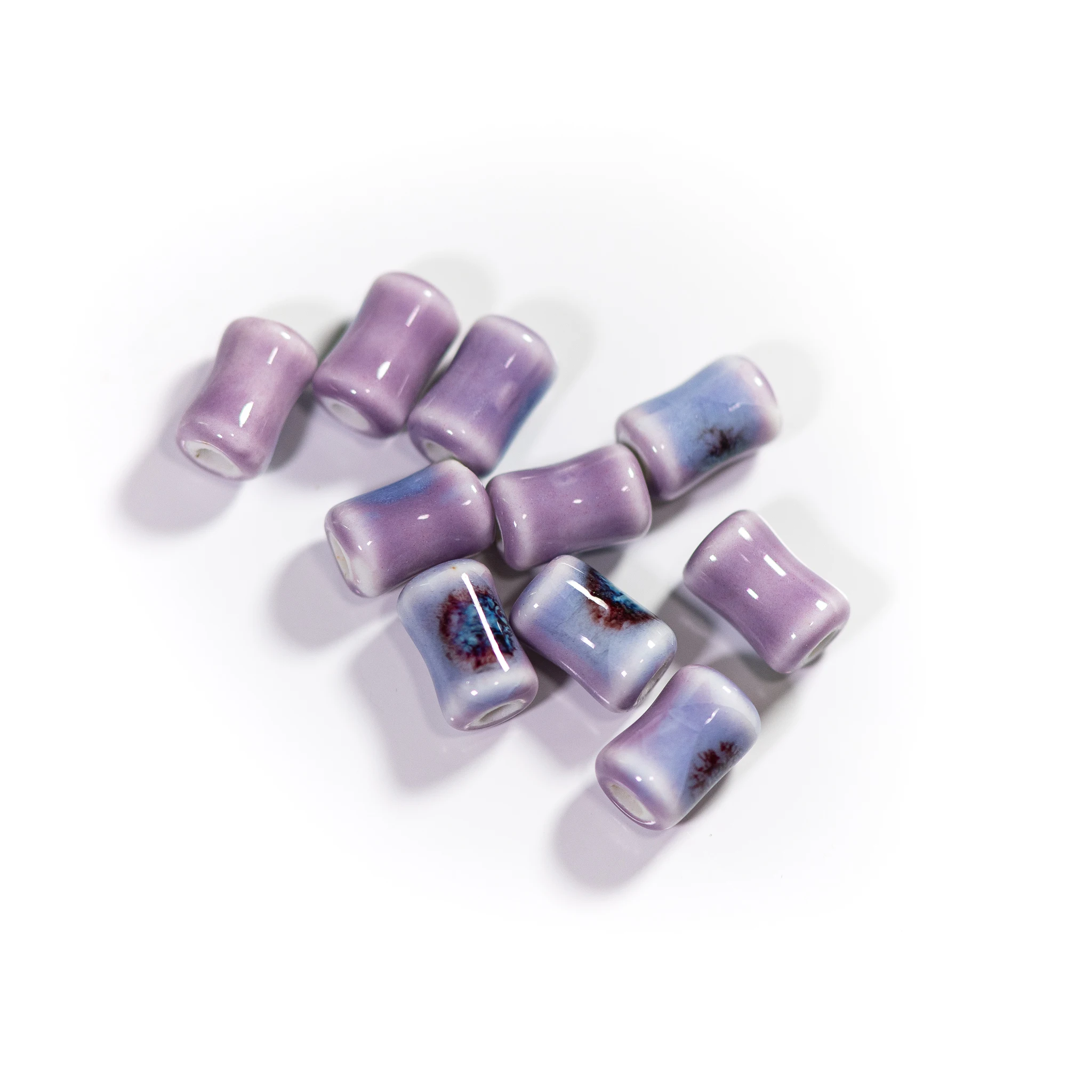 10 Stück bunte 12 x 8 mm Bambus-förmige Keramikperlen für Schmuckarbeiten, einzigartige handgefertigte Perlenzubehör, künstlerisches Design – Detail 2