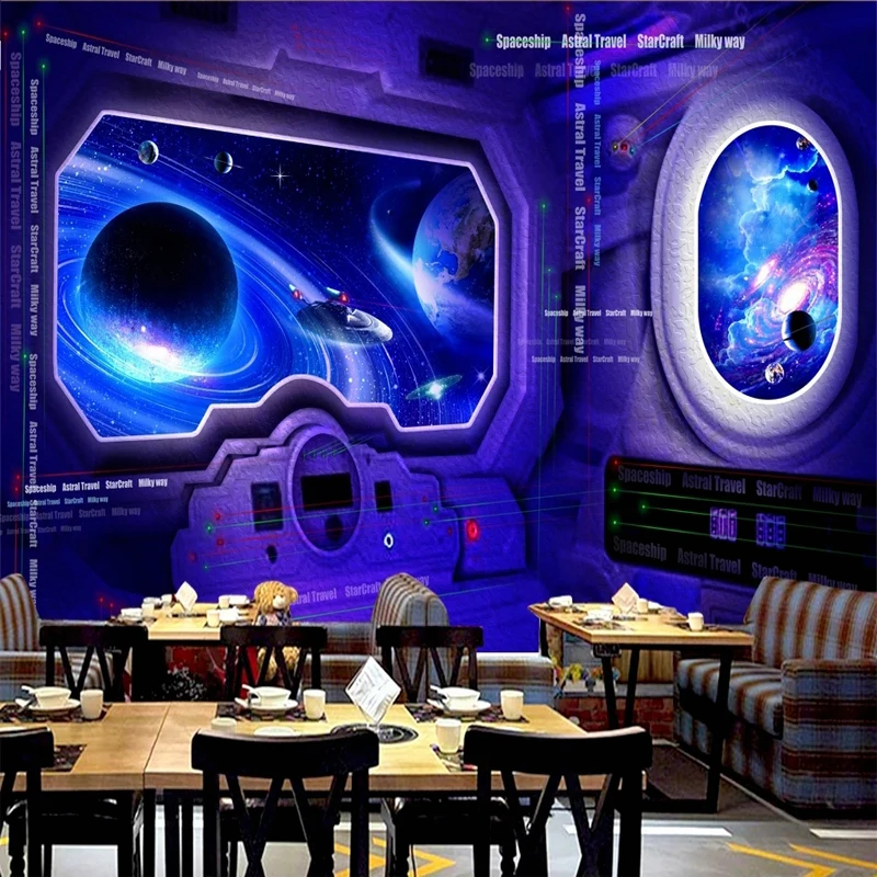Papel de Parede 3d Moderno Personalizado Nave Espacial Viagens Espaciais Fantasia Temática Fundo Mural Impermeável para Bar Restaurante Hotel Wall Decor