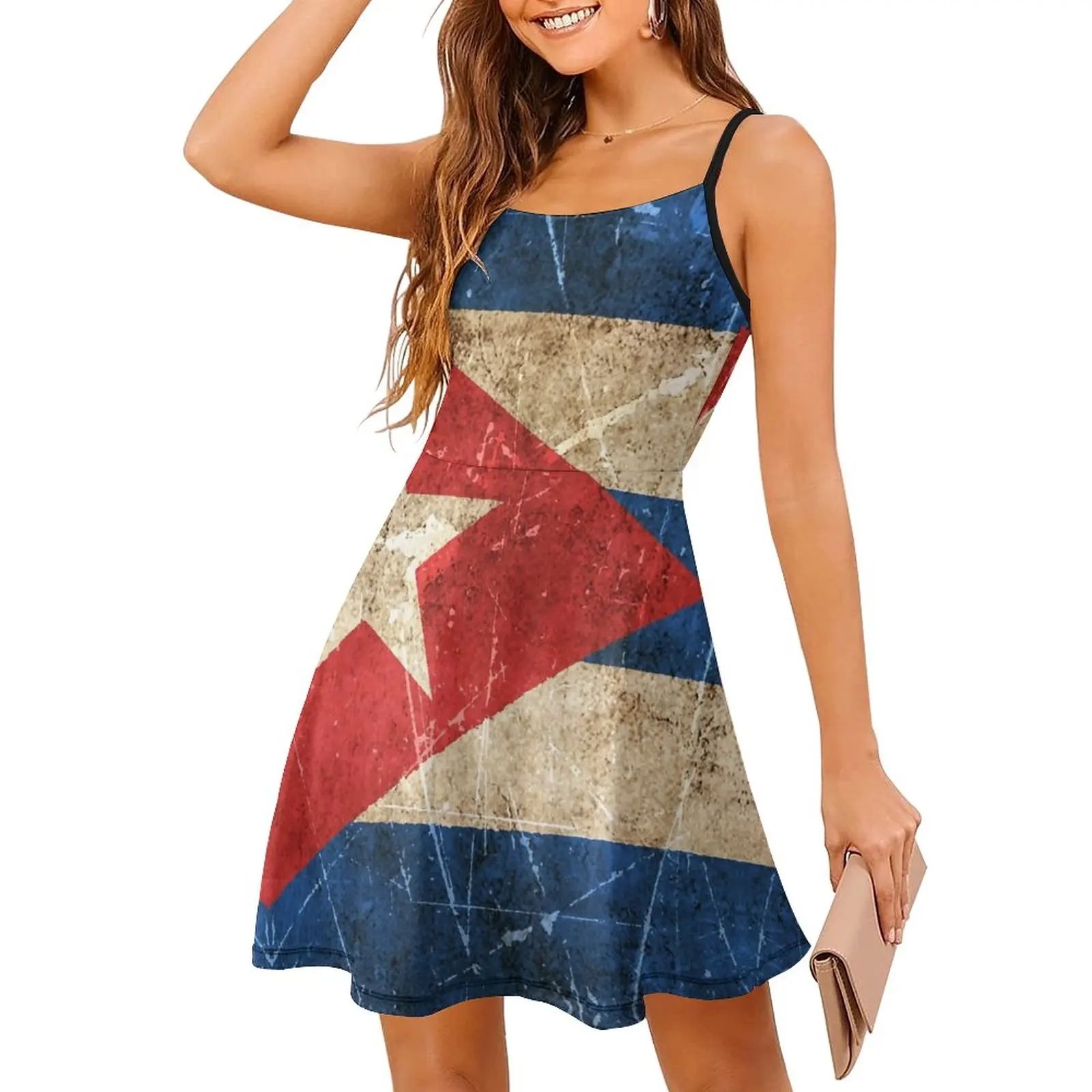 

Sexy Woman's Clothing The Dress Vintage Aged And Scratched Cuban Flag Women's Sling Dress Premium Parties Humor Graphic