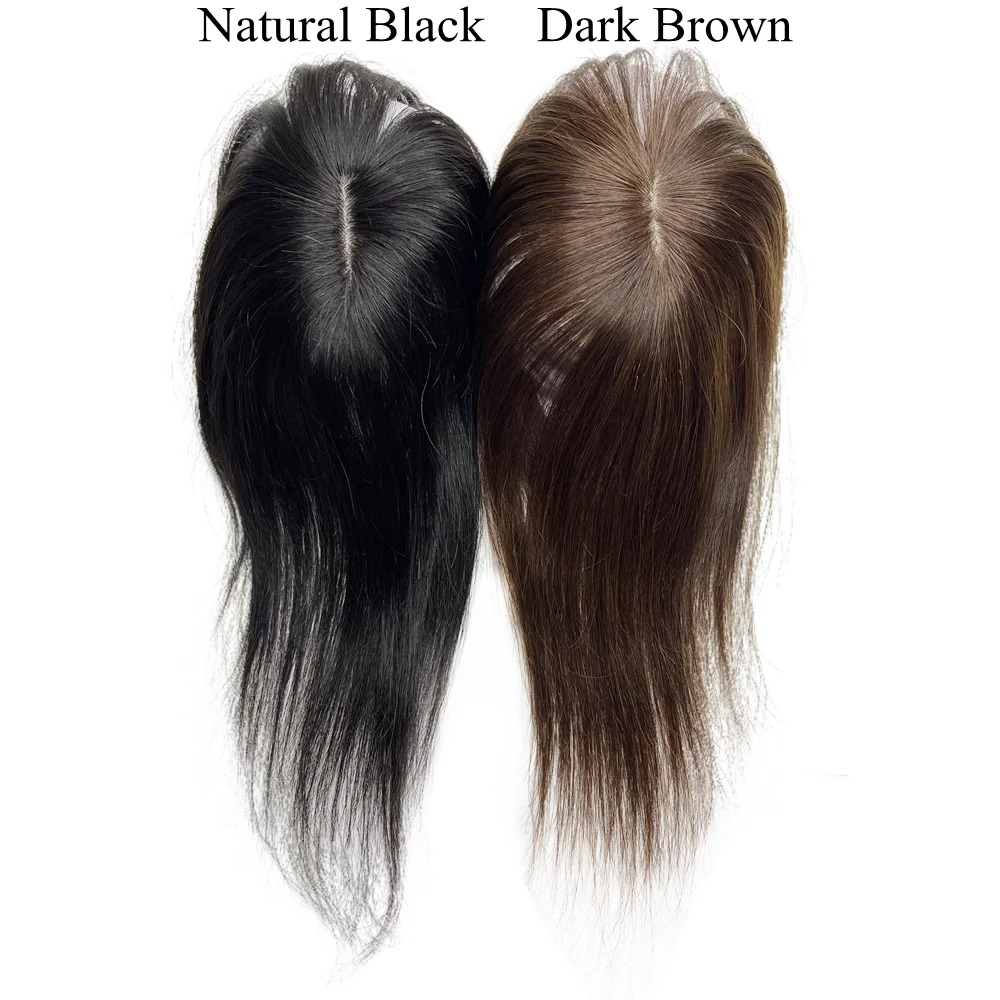 Human Hair Toppers Silk Hair Toppers 7x8cm Slik Human Hair Toppers For Women Thin Clip In Topper 3D Air Bangs Hairpieces for Hair Loss Volume Cover Grey