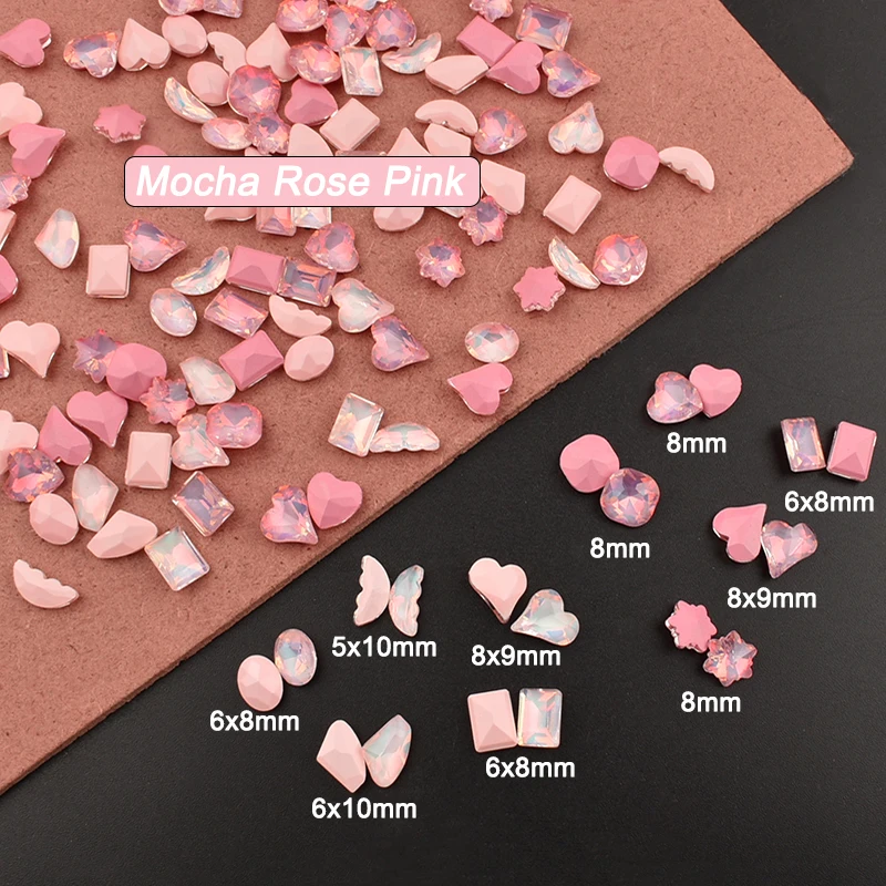 

Mocha Rose Red Light Pink Mixed Shape Nail Art Rhinestone Pointed Bottom Crystal Glass Mixed Color Fingernail DIY Accessories