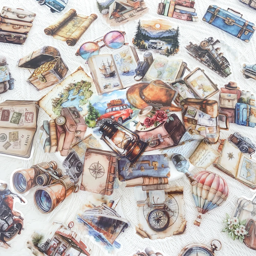 50 stücke Vintage Reise Transparent PET Aufkleber Aufkleber Für Telefon Laptop Notebook Koffer Gitarre DIY Cartoon Ästhetische Aufkleber – Detail 13