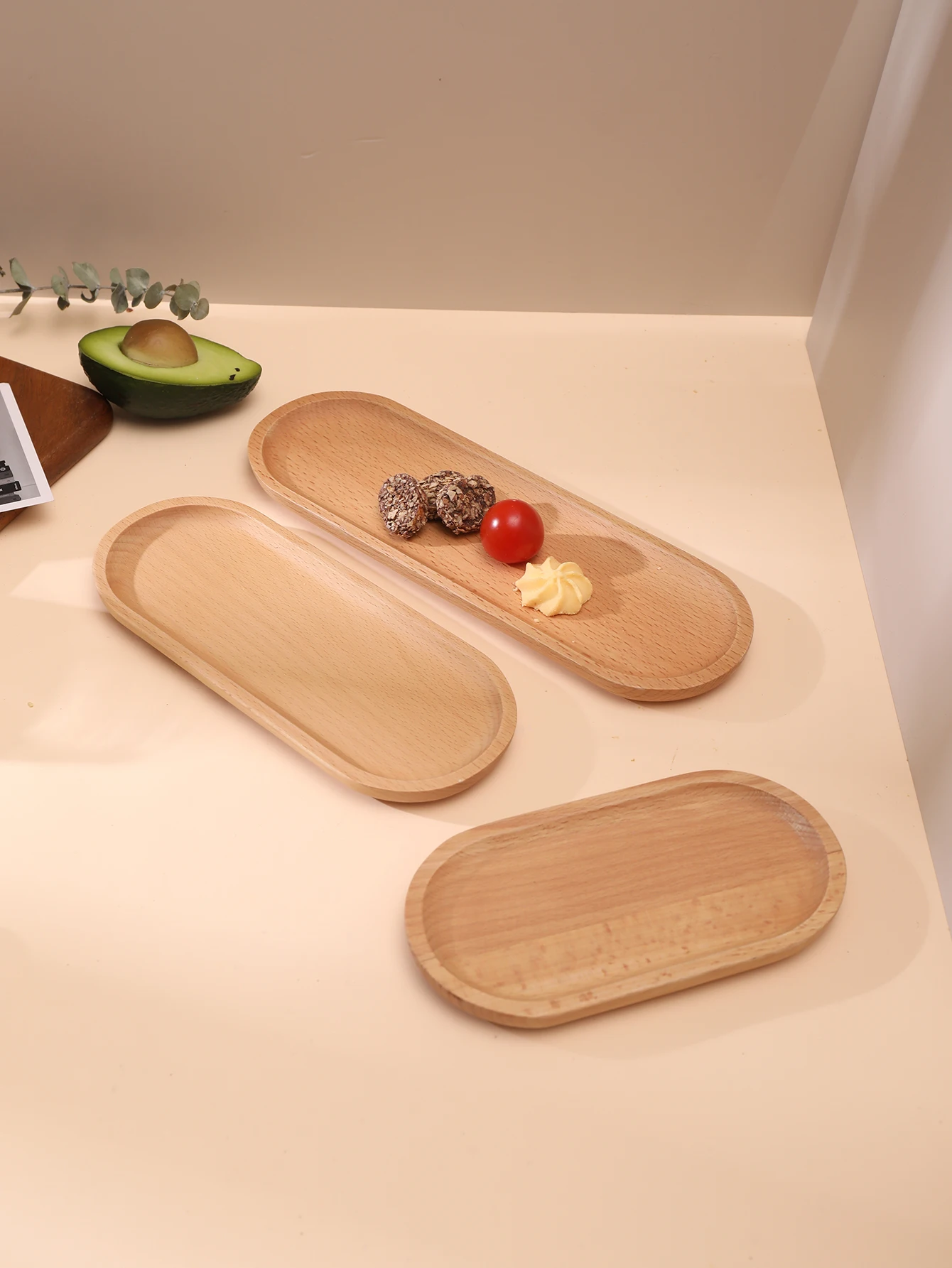 Wooden Serving Tray 1pc Japanese Style Solid Wood Dining Plate Dessert Display Sushi Tray Storage