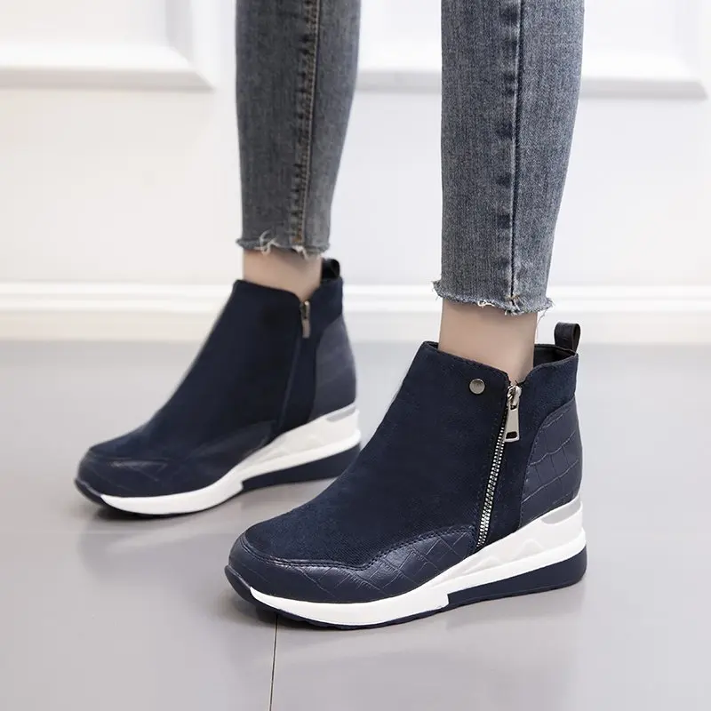 Europe 2022 New Plus Size 43 Ankle Boots Women Shoes Autumn Winter Fashion Motorcycle Boots Wedges High Top Sneakers Women Shoes