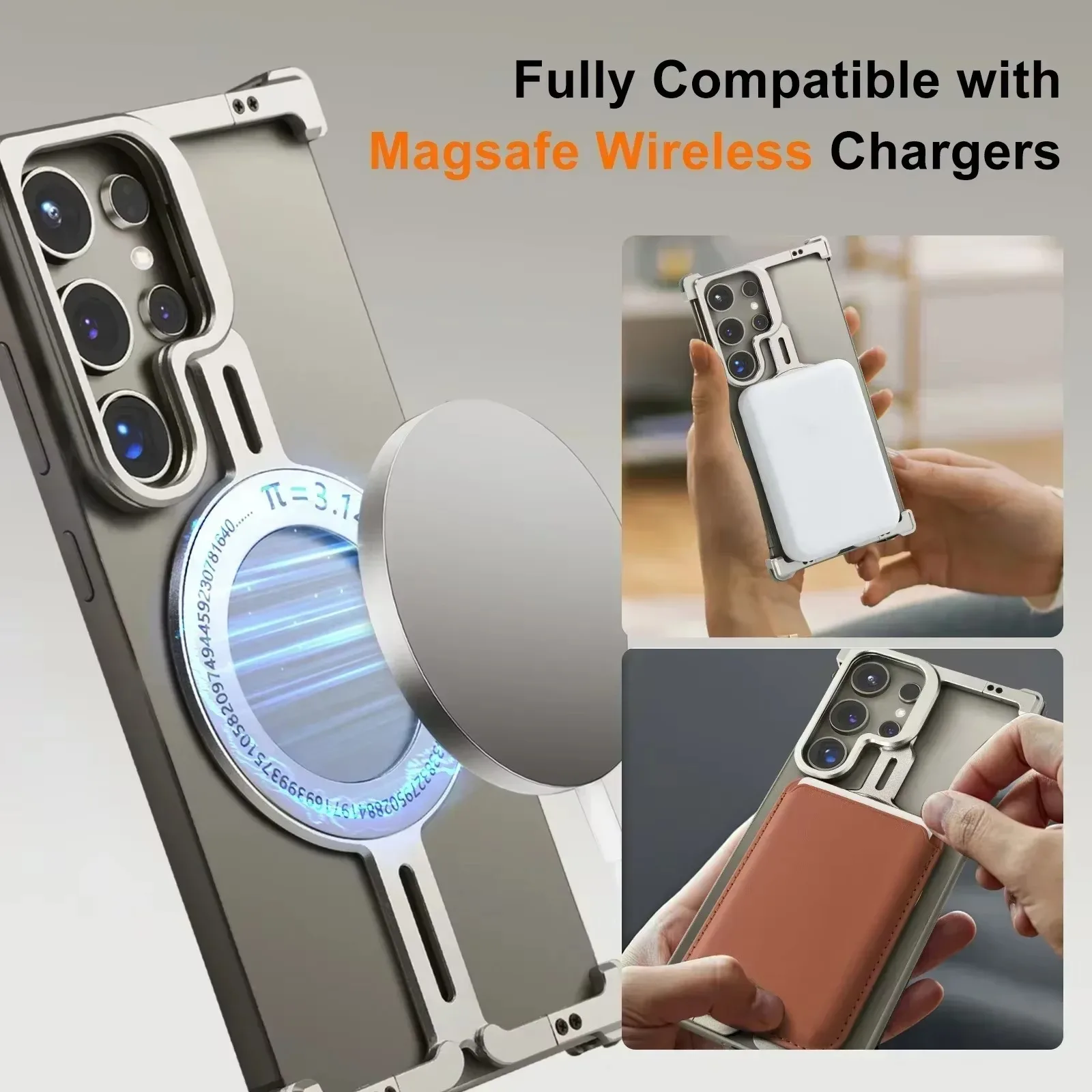 Eary for Samsung Galaxy S24 Ultra Phone Case with Magsafe Camera Kickstand Frameless Bumper Metal Shockproof Protective Covers