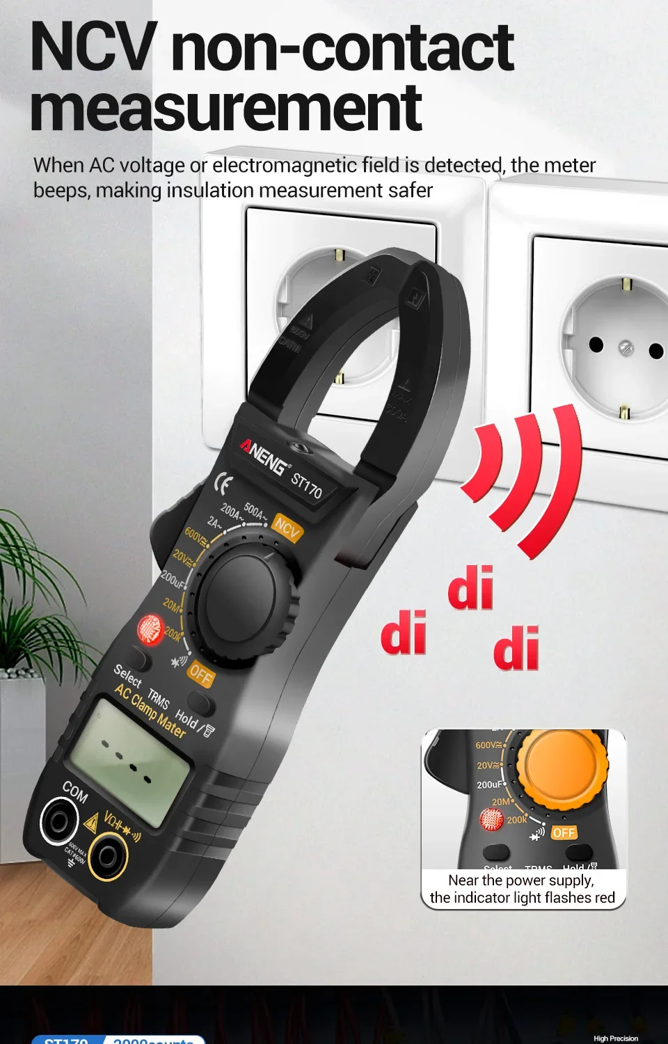 ANENG ST170 Clamp Meter Digital Multimeter Tester 1999 Counts AC/DC Voltage Ammeter Tester Car Amp Hz Capacitance NCV Ohm Test
