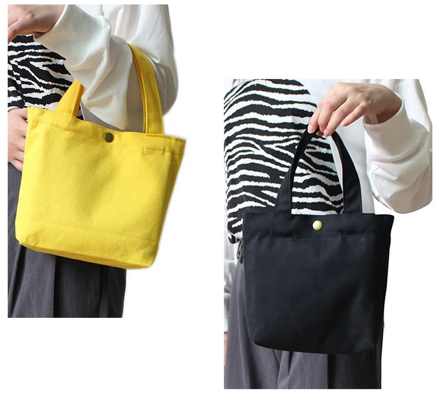 

Canvas Simple Cosmetic Shopping Cloth Storage Bag Female Pure Solid Color Casual Totes Cotton Mini Handbag with Copper Buckle
