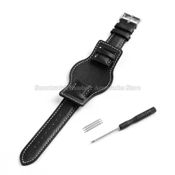 Vintage Leather Watch Strap - Premium Cowhide Replacement Wrist Band, Various Sizes Available - 22mm (Black)