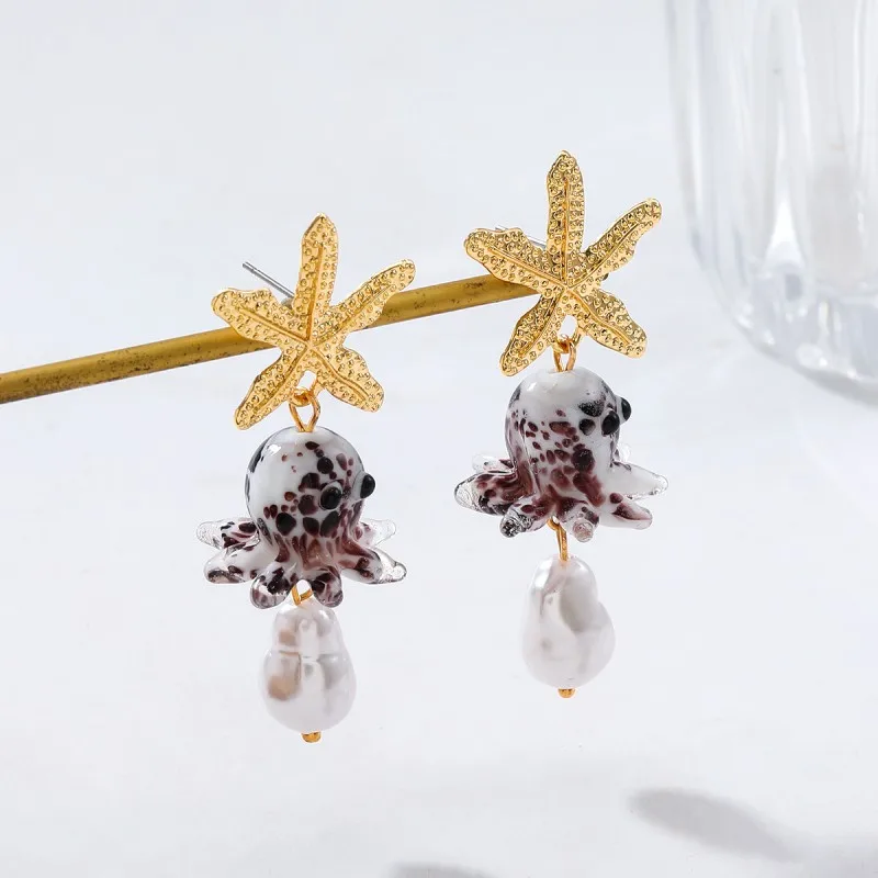 Cute Octopus Drop Earrings Marine Design Resin Copper Alloy Jewelry