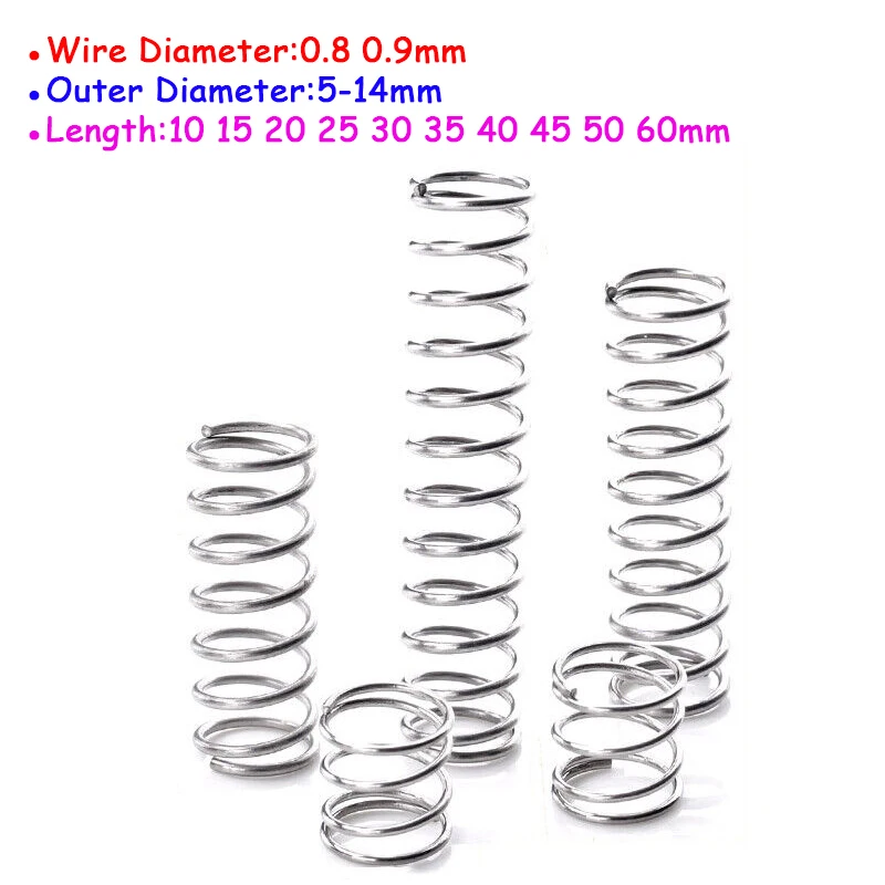 

10pcs Wire Diameter 0.8 0.9mm Galvanized Pressure Small Spring OD 5-14mm Compression Spring Length 10 15 20 25 30 35 40~60mm