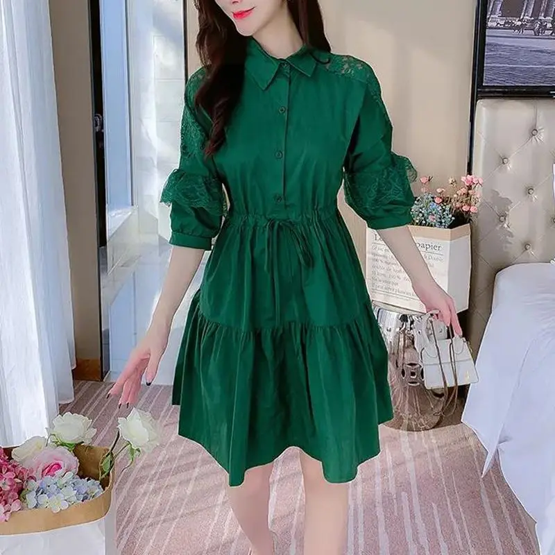 French Design Style Slimming Skirt Children's Spring Wear Lace Patchwork Shirt Small Dress